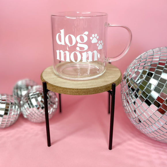Dog Mom + Paws Glass Coffee Mug