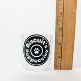 4 ounce glass mug perfect for at home puppuccinos. Can be personalized with your dog's name
