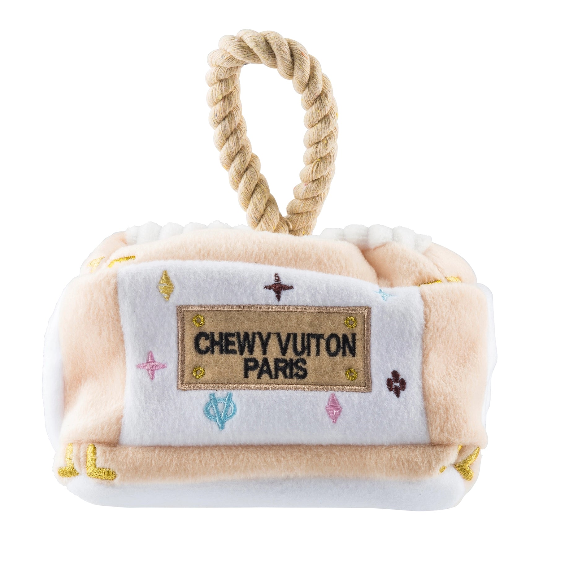 White Chewy Vuiton Interactive Trunk Burrow Dog Toy – Biscuit