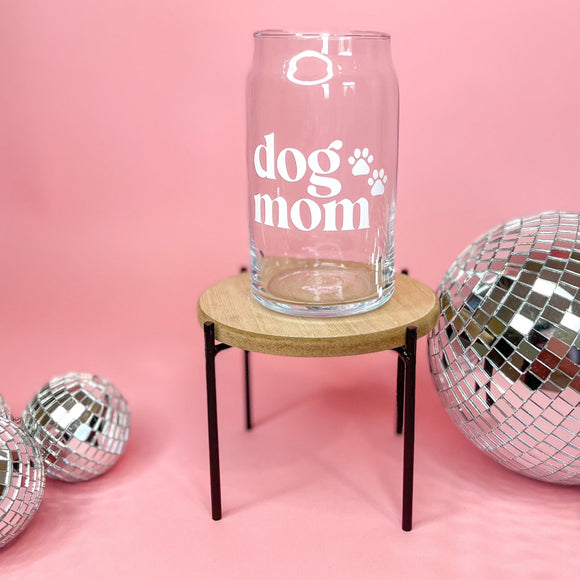 Dog Mom + Paws Glass Beer Can Cup